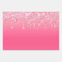 Roze Drip Glitter Meisjesachtig Trendy Chic Modern Inpakpapier Vel