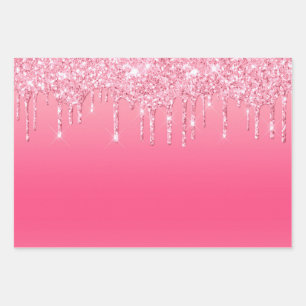 Roze Drip Glitter Meisjesachtig Trendy Chic Modern Inpakpapier Vel