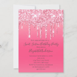 Roze Drip Glitter Meisjesachtig Trendy Chic Verjaa Kaart