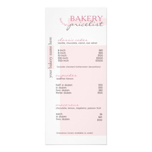 Roze Drip Menu Bakkerij prijslijst (Voorkant)
