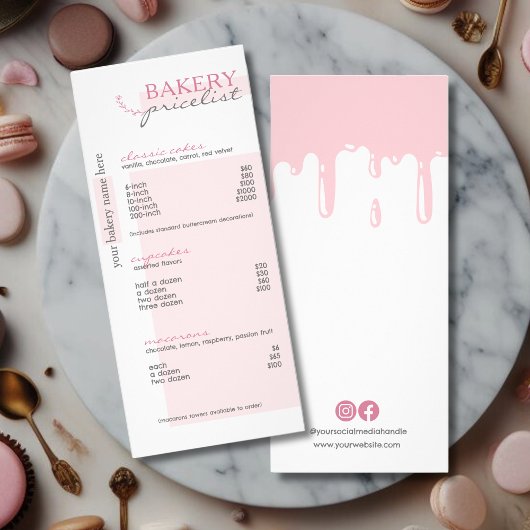 Roze Drip Menu Bakkerij prijslijst