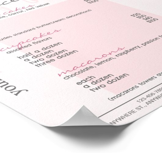 Roze Drip Menu Bakkerij prijslijst Poster (Hoek)