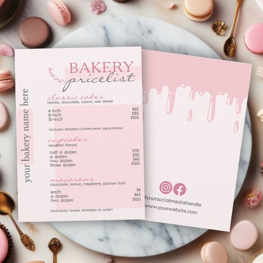 Roze Drip Typografie Menu Bakkerij prijslijst