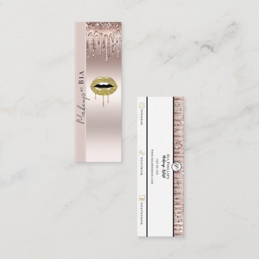 Roze Dripping Faux Glitter Drips Make-up Artiest Mini Visitekaartje (Voorkant / Achterkant)