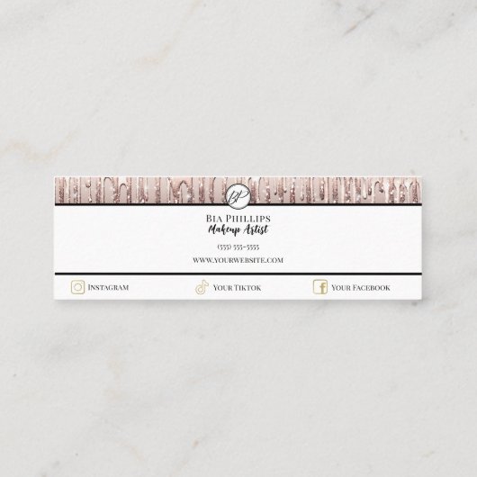 Roze Dripping Faux Glitter Drips Make-up Artiest Mini Visitekaartje (Achterkant)