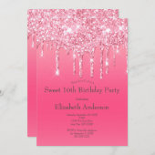 Roze Dripping Glitter Girly Chic 21e Verjaardag Kaart (Voorkant / Achterkant)