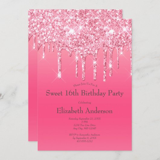 Roze Dripping Glitter Girly Chic 21e Verjaardag Kaart (Voorkant / Achterkant)