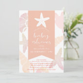 Roze drive-by Baby shower voor Starfish & Seashell Kaart (Staand voorkant)