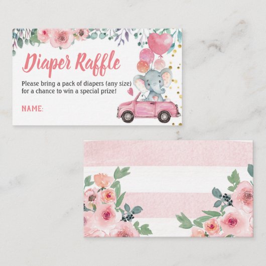 Roze drive van Baby shower Diaper Raffle Ticket Informatiekaartje (Voorkant / Achterkant)