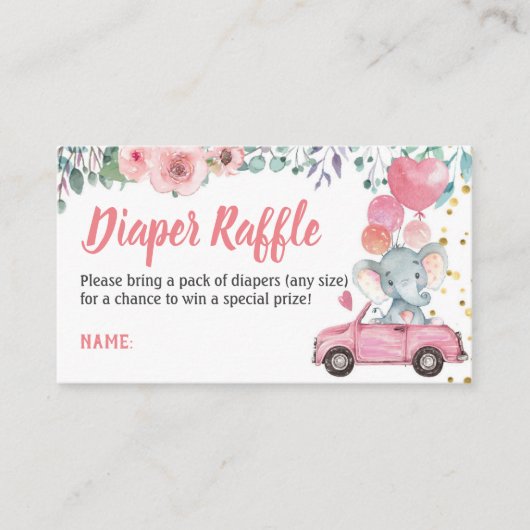 Roze drive van Baby shower Diaper Raffle Ticket Informatiekaartje (Voorkant)