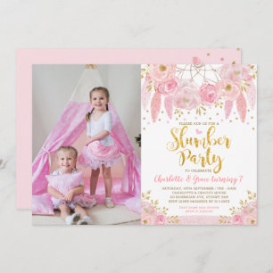 Roze Drocatcher Slumber Party Birthday Sleepover Kaart