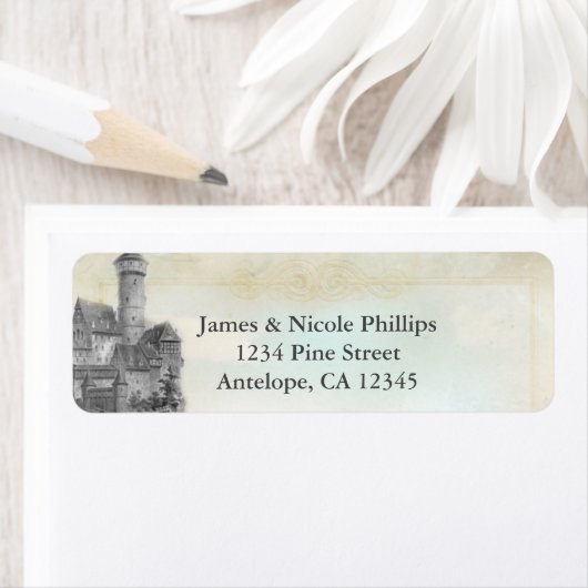 Roze dromerig sprookje kasteel verhalenboek bruilo etiket (Insitu)