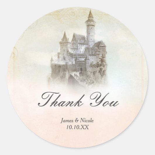 Roze dromerig sprookje verhalenboek kasteel prinse ronde sticker (Voorkant)