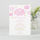 Roze Dromerige Twinkle Star Cloud Baby Sprinkle Kaart (Staand voorkant)