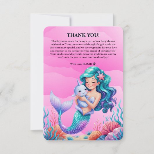 Roze Dromerige Zeemeermin Onder het Zeeen Baby sho Bedankkaart (Voorkant)