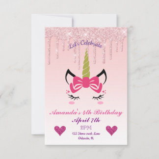 Roze drooggoot Glitter/Floral Unicorn Birthday Kaart