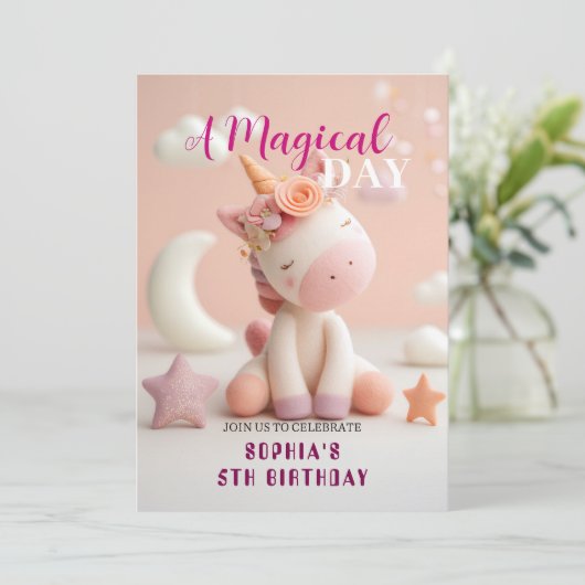Roze droom eenhoorn partij kaart (Staand voorkant)