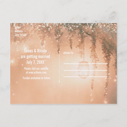 Roze droombijtend bos sparen de Datum Aankondigingskaart (Achterkant)