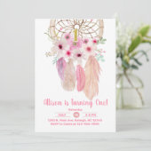 Roze droomcatcher meisje 1 eerste verjaardag uitno kaart (Staand voorkant)