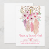 Roze droomcatcher meisje 1 eerste verjaardag uitno kaart (Voorkant / Achterkant)