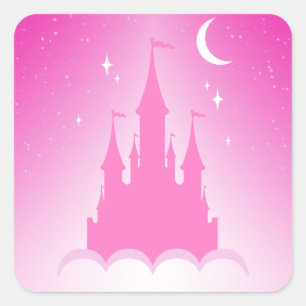 Roze droomkasteel in de wolkenkraam vierkante sticker