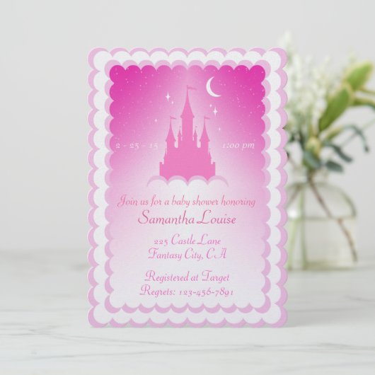 Roze droomkasteel in het Baby shower wolken Kaart (Staand voorkant)