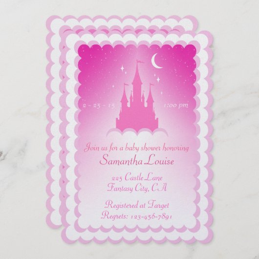 Roze droomkasteel in het Baby shower wolken Kaart (Voorkant / Achterkant)