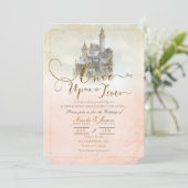 Roze droomkleding Fairy Tale Storybook Castle Wedd Kaart (Staand voorkant)
