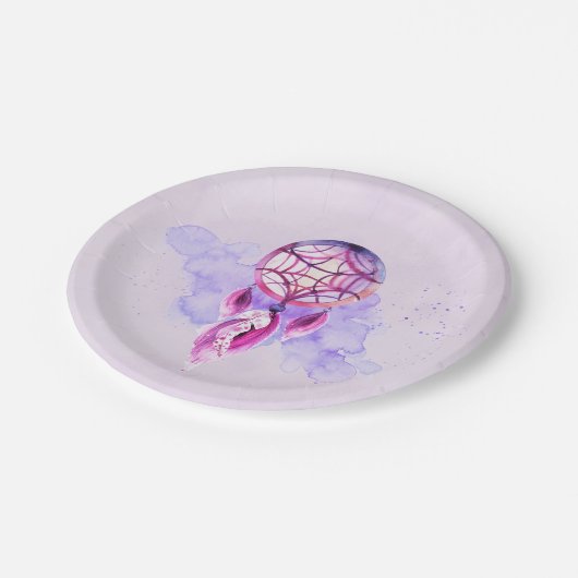 Roze droomvanger op Paarse Waterverf Papieren Bordje (Gekanteld)