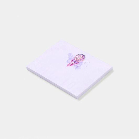 Roze droomvanger op Paarse Waterverf Post-it® Notes (Schuin)