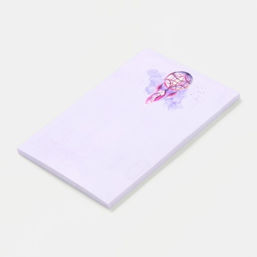 Roze droomvanger op Paarse Waterverf Post-it® Notes (Schuin)