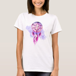 Roze droomvanger op Paarse Waterverf T-shirt