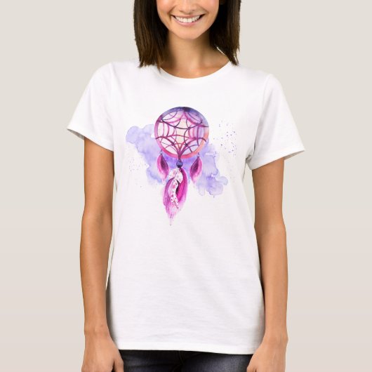 Roze droomvanger op Paarse Waterverf T-shirt (Voorkant)