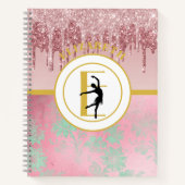 Roze druipende glitter ballerina balletdanseres notitieboek (Voorkant)