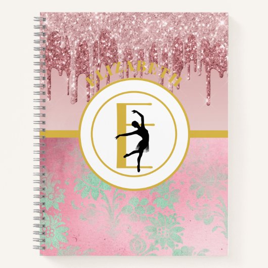 Roze druipende glitter ballerina balletdanseres notitieboek (Voorkant)
