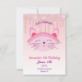 Roze druipende glitter kitten uitnodiging (Voorkant)