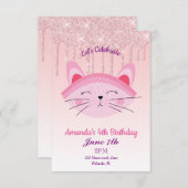 Roze Druipende Glitter Kitten Uitnodiging (Voorkant / Achterkant)
