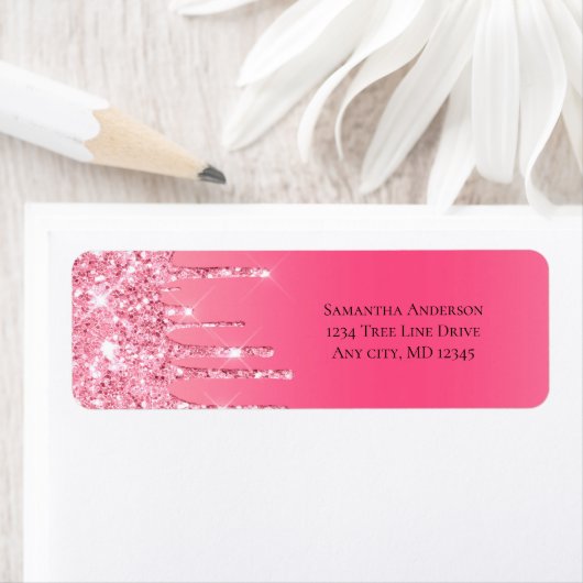 Roze Druipende Glitter Meisjesachtige Trendy Chic Etiket (Insitu)