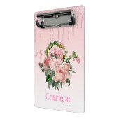 Roze druipende glitters bloemenboeket mini klembord (Angled2)