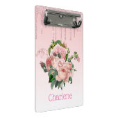 Roze druipende glitters bloemenboeket mini klembord (Schuin)