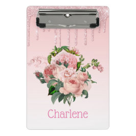 Roze druipende glitters bloemenboeket mini klembord