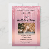 Roze druipende glitters uitnodiging (Voorkant)