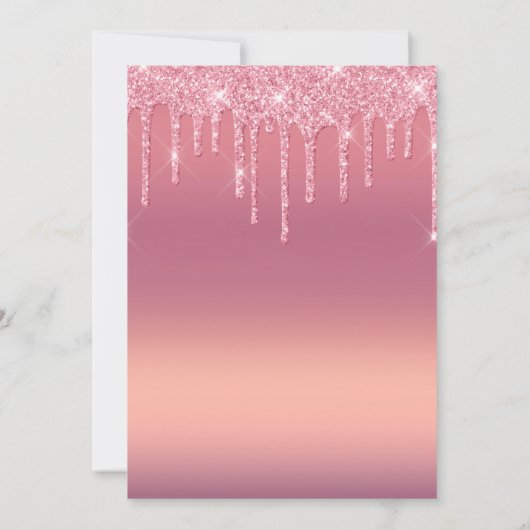 Roze druipende glitters uitnodiging (Achterkant)