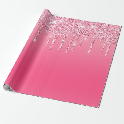 Roze druipende glitters verjaardag bruidsfeest cad cadeaupapier (Uitgerold)