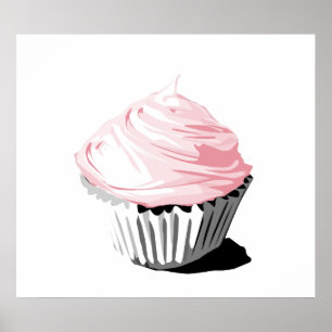 Roze druk op de cupcake poster
