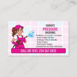 Roze Drukwasmeisje QR Power Wash Visitekaartje