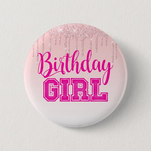 Roze druppelaar/BIRTHDAY MEISJE Ronde Button 5,7 Cm (Voorkant)