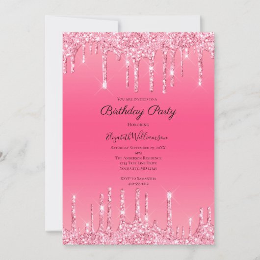 Roze druppelaar Glitter Bling Glam Trendy Birthday Kaart (Voorkant)