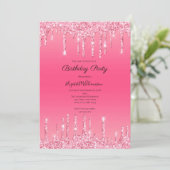 Roze druppelaar Glitter Bling Glam Trendy Birthday Kaart (Staand voorkant)