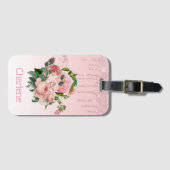 Roze druppelaar Glitter Blush Pink Floral Bouquet Bagagelabel (Voorkant (horizontaal))